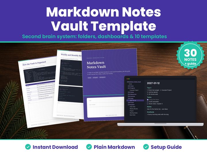 Markdown Notes Vault Template — preview